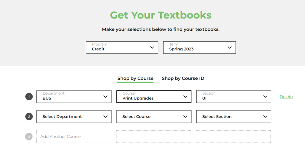 textbook search screen