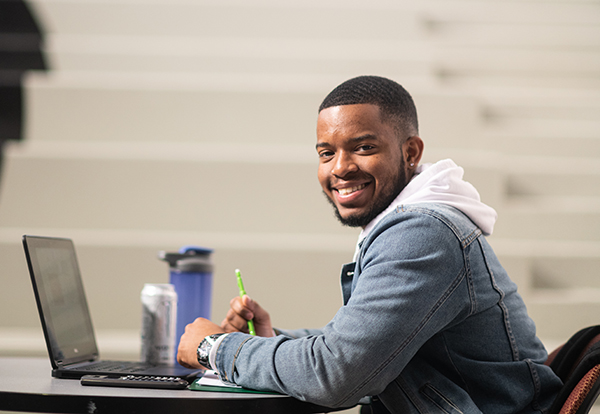 Student studying in student union