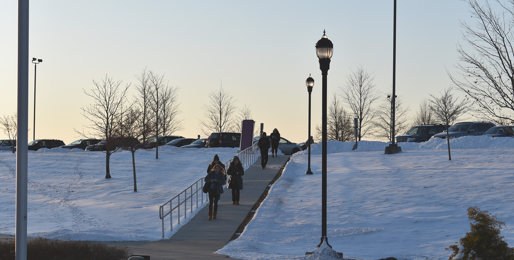 Students on snowy campus